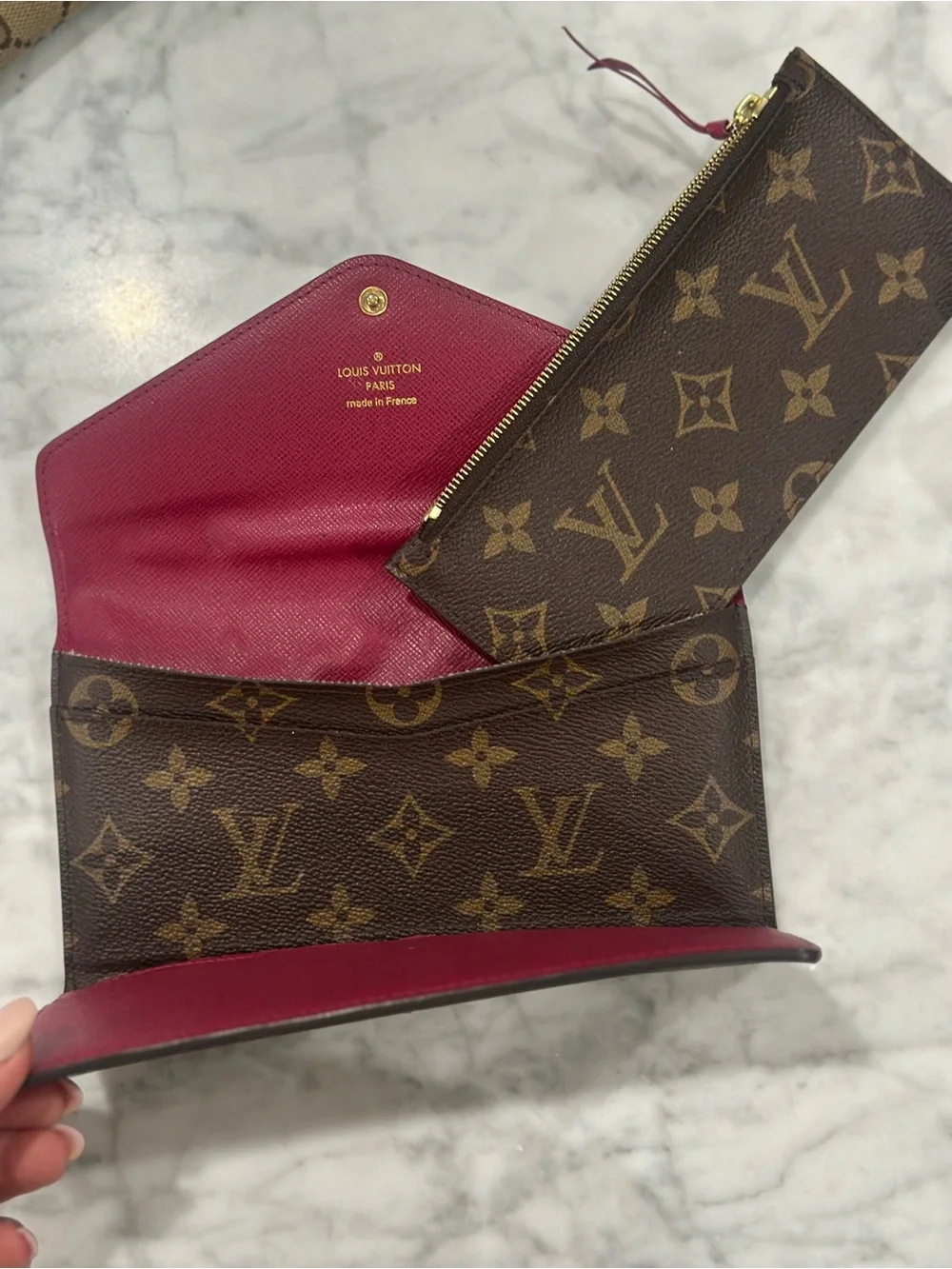 Louis Vuitton Monogram Canvas Brown Wallet with Red Snap